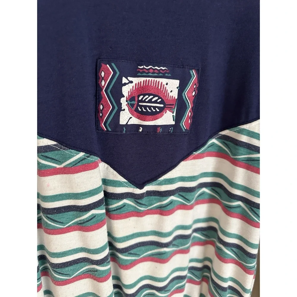 Vintage Gina Peters Navy Blue Southwestern Striped Fish Graphic Sweatshirt Men M
